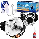 VNDUEEY 760LBS Magnet Fishing Kit, 2.36" Double Hole Fishing Magnet Kit with Rope, Strong Magnets for Retrieving in River Lake Beach and Lawn, Includes 65Ft Rope, Carabiner, Gloves, Grappling Hook