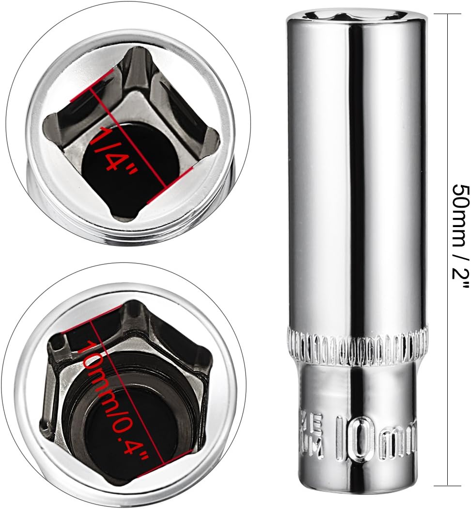sourcing map 4 Pcs 1/4 Inch Drive 10mm 6-Point Deep Socket, Metric, Cr-V - Image 4