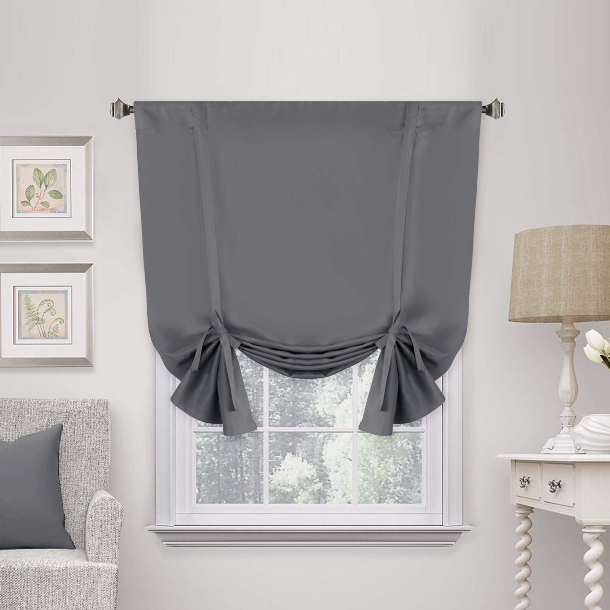 Solid Efficient Tie Up Shades -Rod Pocket Panel for Bedroom Grey 42W x 63L (Set of 1 Panel)