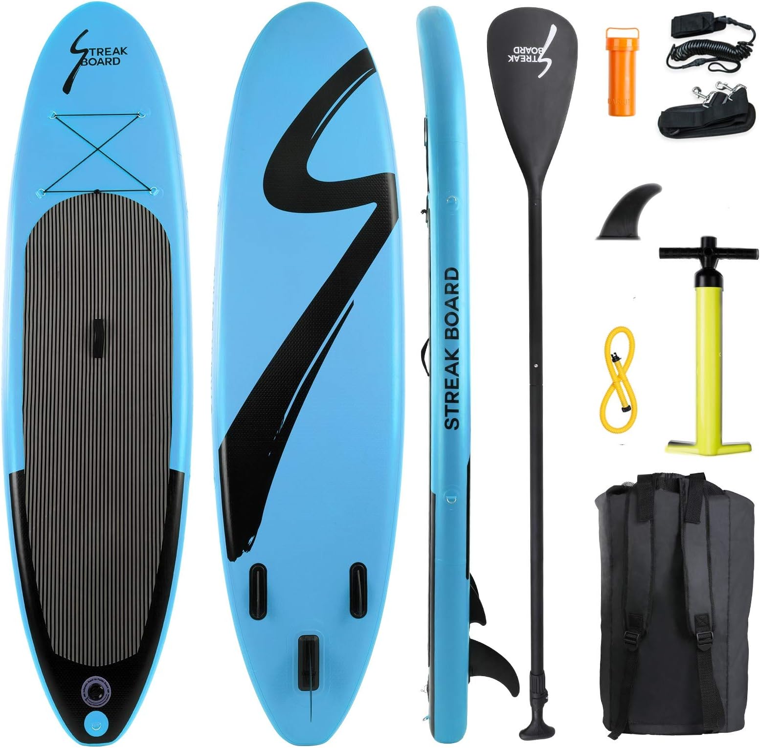streakboard Inflatable Stand Up Paddle Board Surfing SUP Boards, No Slip Deck 6 Inches Thick ISUP Boards with Free SUP Accessories & Backpack, Leash, Paddle and Hand Pump, for All Levels