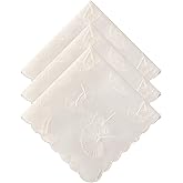 DoreenBeads Women's Cotton Handkerchiefs Dandelion Scalloped Embroidered Ladies Hankies for Wedding Parties 3Pcs