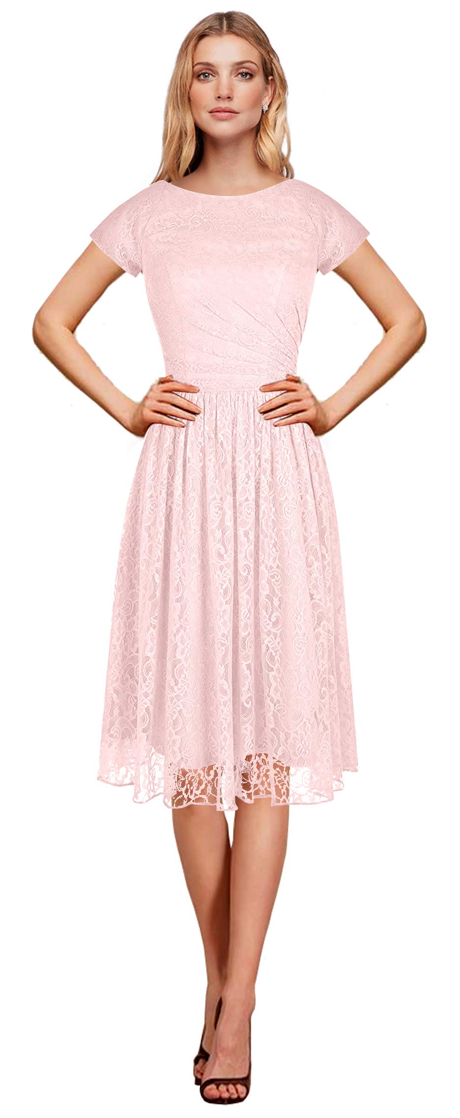 Lily Anny Lace Short Evening Party Gown Bridesmaid Dress with Cap Sleeves L103LF