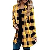 Womens Flannel Cardigan Sweaters Trendy Casual Lightweight Plaid Jacket Loose Long Sleeve Kimono Fashion Fall Outfits