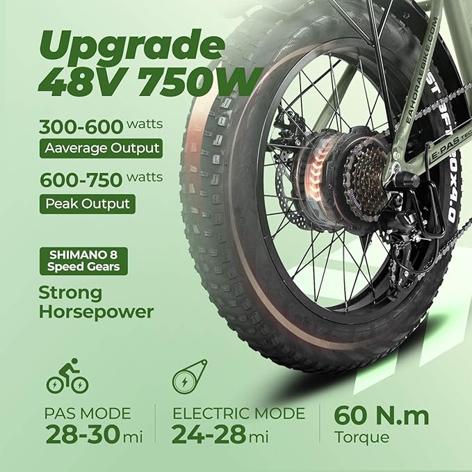 eAhora X5 Plus 750W Fat Tire Folding Electric Bicycle 20Inch 4.0 Electric Bikes for Adults, 48V 10.4Ah Cruise Control Beach Snow Commute EBikes Front Suspension E-TECH Power Recharge System 7 Speed