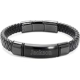 EVE'S ADDICTION Custom Engraved Bracelets For Men - Men's Leather Black Id Bracelet - Name Bracelet - Personalize Men's Bracelet - Men's Jewelry - Birthday Gift for Him - Gifts for Dad