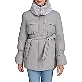 Andrew Marc womens 4-pocket Belted Jacket With Soft Faux Fur Collar Puffer