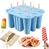 9 Cavity Popsicles Molds with 50pcs Wooden Sticks BPA Free Ice Pop Molds | Silicone Popsicle Mold, Reusable Homemade Popsicle Maker, Easy-Release Ice Cream Mold for Kids Adult DIY Ice Pops Blue