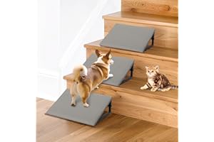 LITAIL Dog Ramps for Stairs, 3 Pack Pet Ramp Stairs for Small Medium Dogs, Non-Slip Dog Pet Steps for Any Staircase with Anti-Slip Strip, Stair Ramp for Injured Elder Dogs/Cats (Grey, 3 Pack)