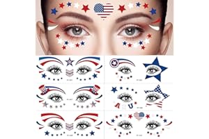LIN KANG 4th of July Face Tattoo Stickers Independence Day Face Eye Tattoo Sticker Waterproof American Flag USA Star Patriotic Memorial Day for Adult Kids Make Up Party Parade（10 Sets）