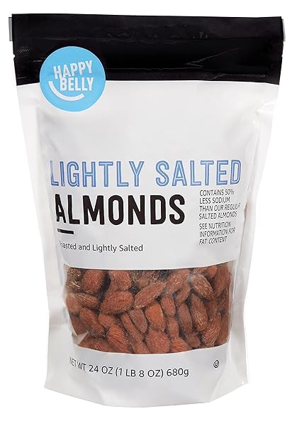 AMAZON BRAND – HAPPY BELLY ROASTED & LIGHTLY SALTED ALMONDS, 24 OUNCE