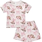 SLHKPNS Pajama Sets Short Sleeve Pink Axolotl Set Flowers Soft Cotton Summer Sleepwear 2 Piece PJS Size 5-14T