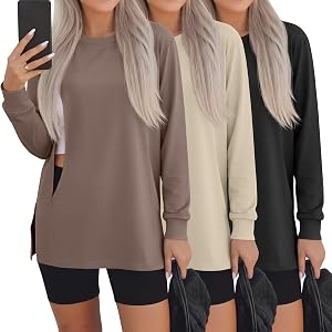 Ficerd 3 Pack Women's Nursing Tops for Breastfeeding | 3 Pack, Soft Fabric, Hidden Zipper Nursing, Long Sleeve, Loose Fit, Si