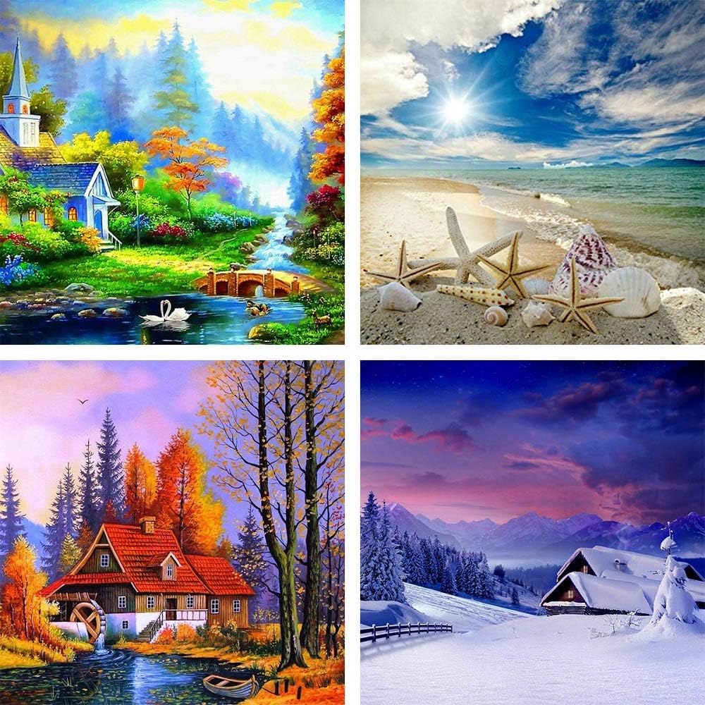 KisSealed 4 Pack 5D DIY Diamond Painting Four Season Scenery Kit Full