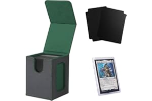Venssu MTG Deck Box for Commander Display,Card Deck Box Fits 100 Double Sleeved Cards,TCG with 2 Dividers and 1 Toploader (Black＆Green)