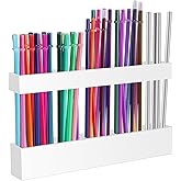 Malldii 9.5” Large Acrylic Straw Holder for Cabinet Door - Reusable Tumbler Straw Organizer Storage, Small Kitchen Accessories Container, Ultra Sticky Cupboard Door Mounted (White)