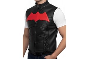 JJACKET Black Hood Bat Jacket and Vest - Red Hooded Leather Jacket 2 in 1