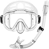 Snorkeling Gear for Adults, Dry Top Snorkel Set with Panoramic Anti-Leak and Anti-Fog Tempered Glass Lens, Adjustable Snorkeling Set for Scuba Diving Swimming Training Snorkel Kit