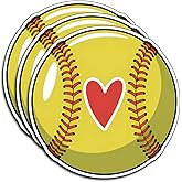 (3Pcs) Softball Heart Stickers Softball Team Funny Sarcastic Quote Humor Motivational Inspirational Gifts Waterproof Vinyl Decals for Books Kindle Water Bottle Bumper Car Hard Hat Phone Laptop 3"