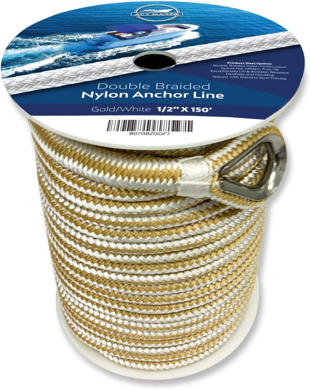 Double Braided Nylon Anchor Line with Stainless Thimble Boating & Sailing Dock Lines & Rope