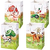 WERNNSAI Farm Animal Party Favor Bags - 16PCS Farm Birthday Party Supplies Gift Bags for Kids Barnyard Goodie Candy Bag with Handle for Barn Theme Baby Shower Birthday Gifts Decoration
