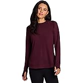 RBX Women's Workout Top, Active Fashion Long Sleeve Yoga Tunic Lightweight French Terry Sweatshirt Pullover with Thumbholes