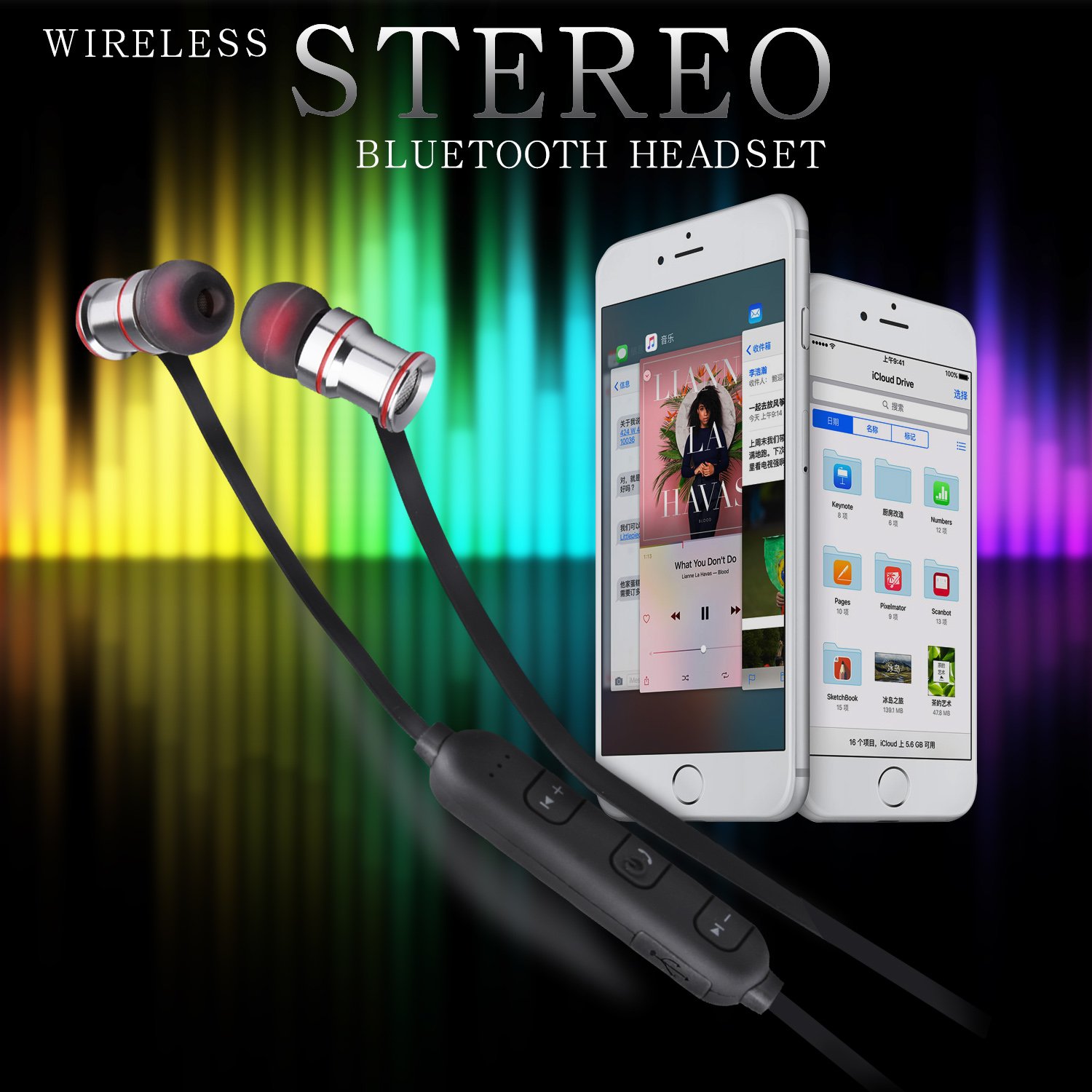 Bluetooth Headphones,Wireless Stereo Bluetooth Headset With Magnet Attraction,Sweatproof V4.1 Sports Earphones with Microphone for iPhone, Android Smartphones And Other Bluetooth Devices (Black)