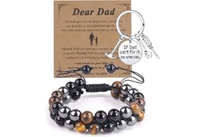 Dad Gifts, CAKKA Fathers Day Gift From Daughter Wife Son Kids, Awesome Mens Nature Stone Bracelet Beads Keychain Gifts for Dad with Gift Box, Best Dad Ever Gifts Card for Birthday Christmas Valentines Day