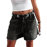 Cicy Bell Women Drawstring Mid Waist Denim Shorts Summer Casual Wide Leg Jorts Boyfriend Baggy Jeans Short Pants with Pockets