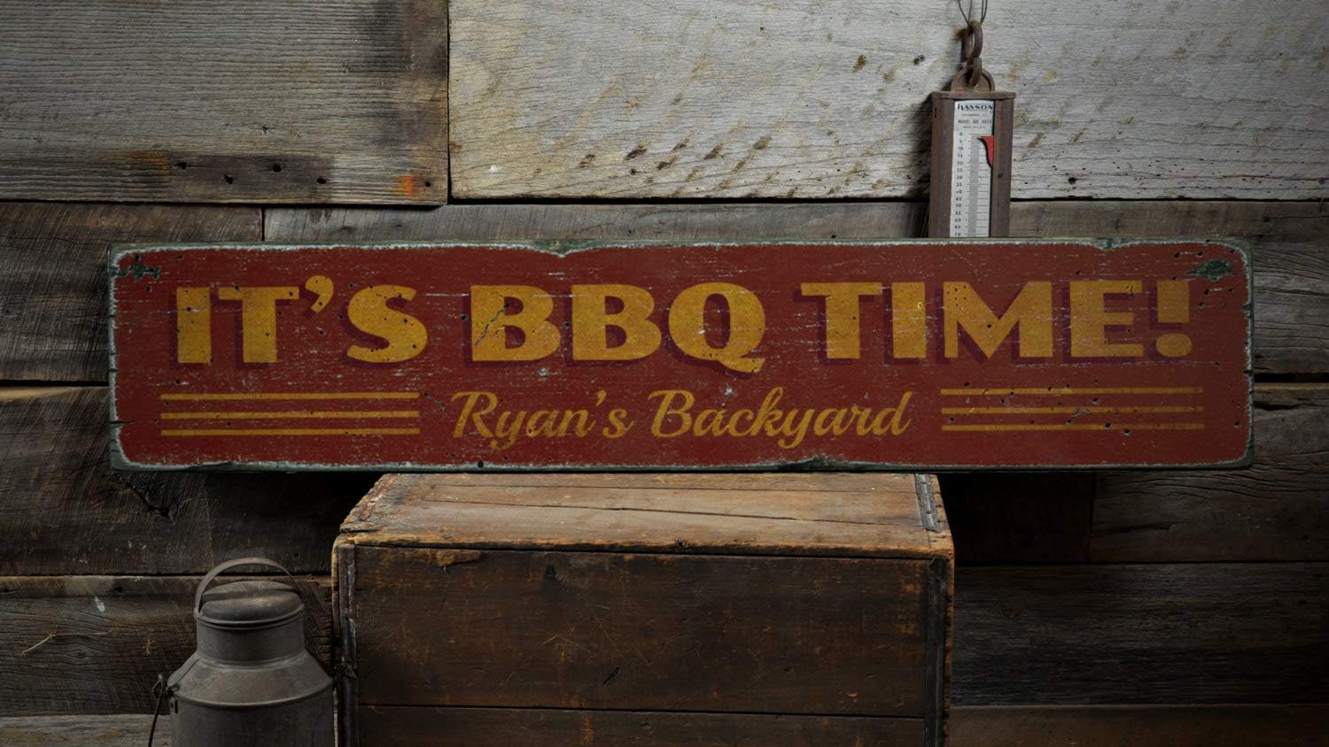 Ced454sy Cartel de madera con texto en inglés "It's BBQ Time", para