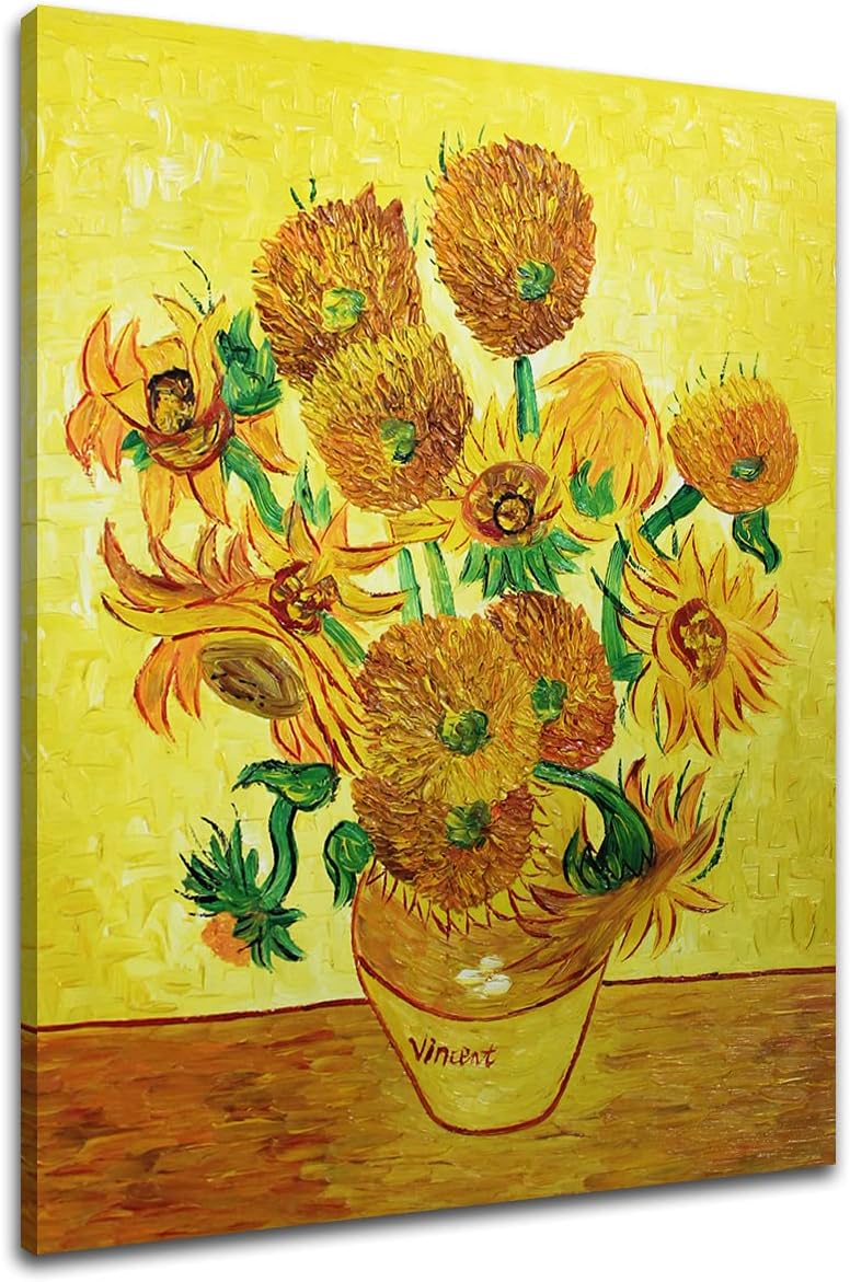 Muzagroo Art Van Gogh Art Sunflowers Oil Paintings Hand Painted Canvas Wall Art for Living Room Bedroom Flower Wall Decor (20x24in)