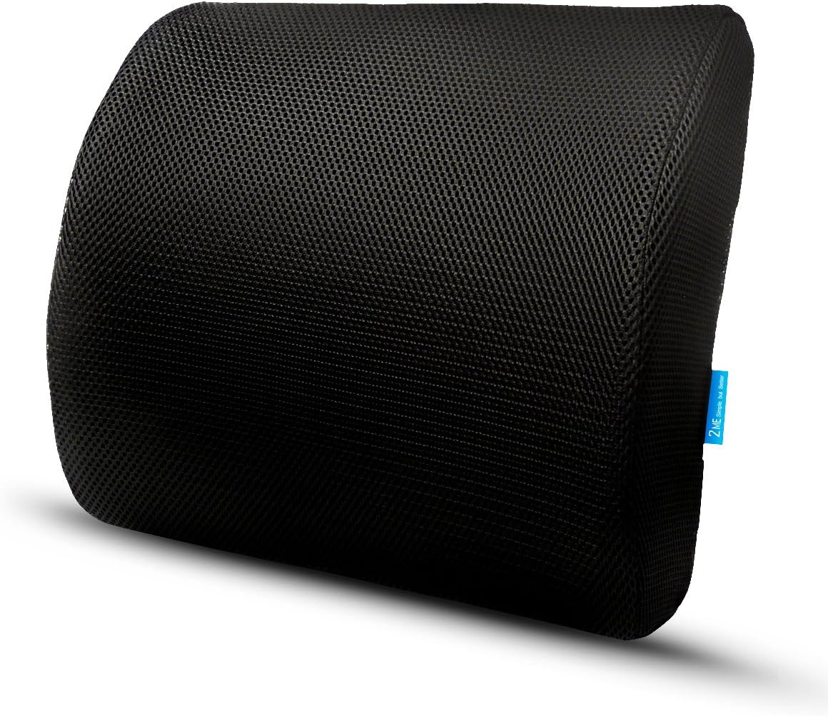Lumbar Support Cushion Pillow by 2ME - Lower Back Support (Premium Ergonomic Memory Foam), Ideal Back Pillow for Computer/Office Chair, Car, Sofa, Recliner - Cool Mesh Fabric