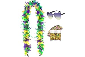 SHENYI 45g 2Yard Feather Boa with Body Glitter and Heart Sunglasses for Women and Teen Girls Bachelorette Party Halloween