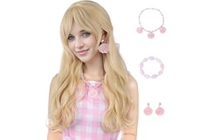 MUPUL Blonde Barbi Wigs for Women Blond Barbe Wig Long Hair Wig with Bangs Natural Cute Synthetic Long Body Wave Wigs for Costume Party (Blonde/wave)