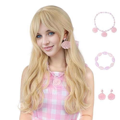 MUPUL Blonde Wig With Bangs Wavy Long Blonde Curly wig cosplay