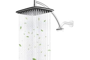 Rain Shower Head with 12" Shower Head Extension Arm, 10" High Pressure Boosting Rainfall/Fixed Showerhead, Metal Shower Head 
