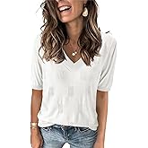Arach&Cloz Women's Lightweight Fall Sweater Tops Casual Short Sleeve Blouses Shirts