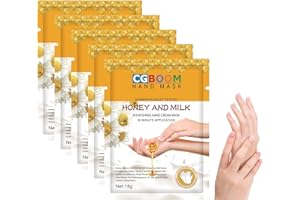 CGBOOM 5 Pairs Hand Masks Moisturizing Gloves, Hand Skin Repair Renew Mask Infused Collagen, Vitamins + Natural Plant Extracts for Dry, Aging, Cracked Hands (Honey and Milk)