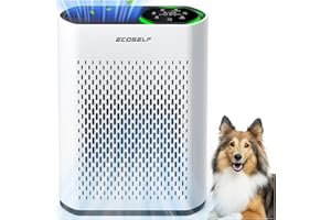 Powerful Air Purifiers for Home Large Room Up to 2400 Ft², ECOSELF HEPA Air Purifier with PM 2.5 Air Quality Display 20dB Sleep Mode, Air Purifiers for Bedroom Office Living Room HAP602 White