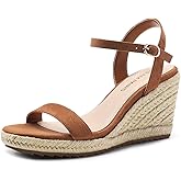 DREAM PAIRS Espadrilles Wedge Sandals for Women, Women's Open Toe Summer Dressy Sandals with Adjustable Ankle Strap and Soft Footbed
