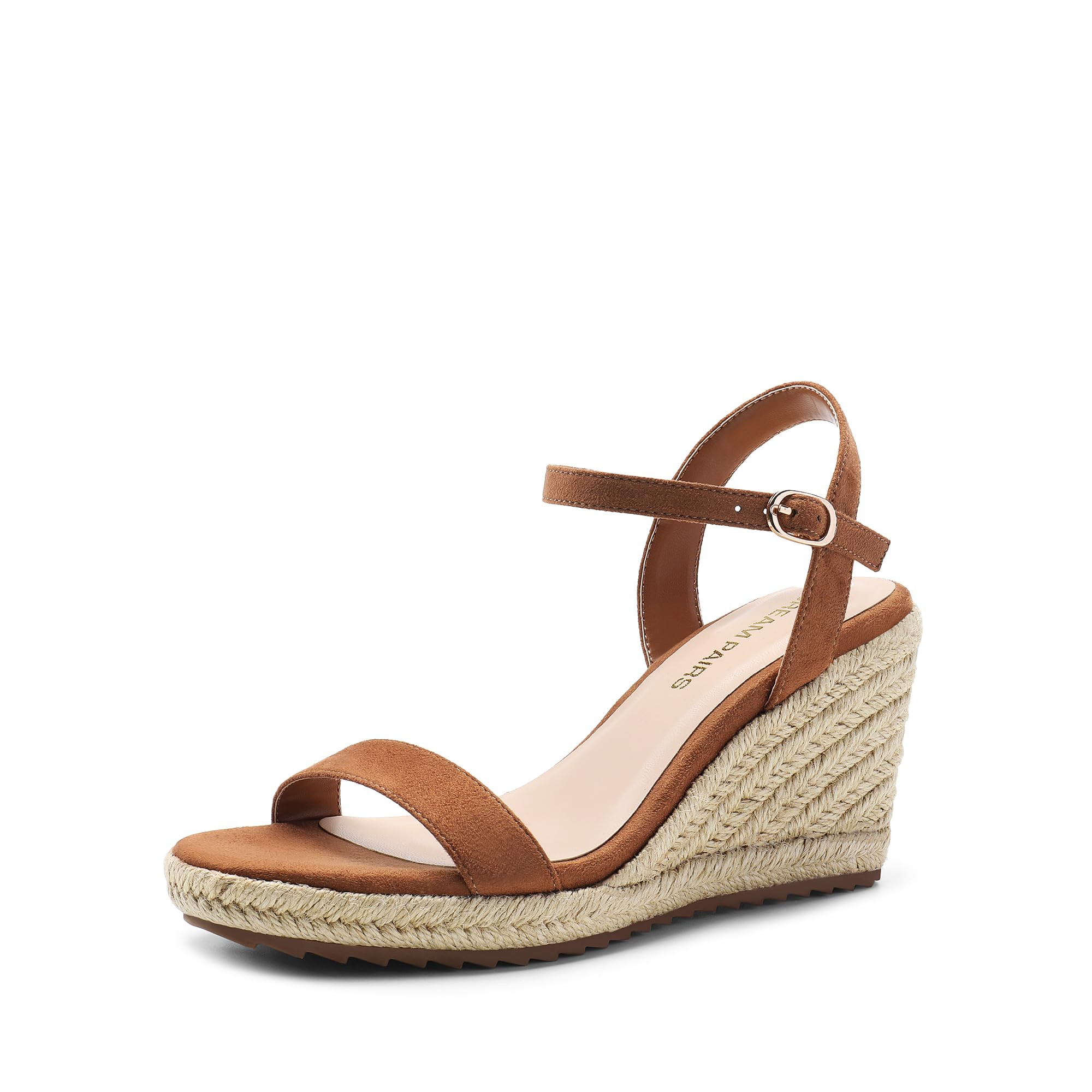 Photo 1 of DREAM PAIRS Espadrilles Wedge Sandals for Women, Women's Open Toe Summer Dressy Sandals with Adjustable Ankle Strap and Soft Footbed,Size 7.5,Brown,DWUMWS2502