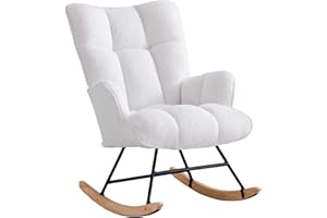 Zedachica Rocking Chair Nursery Teddy Upholstered Glider Rocker Rocking Accent Chair Padded Seat with High Backrest Armchair Comfy Side Chair for Living Room Bedroom Offices (White Teddy)