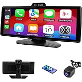 Haudio 10.26" Portable Wireless Apple CarPlay Screen for Car, Wireless Android Auto Touch Screen with 1080P Dash Cam &amp; Backup Camera, GPS Navigation, Bluetooth 5.0, Voice Control, FM, Plug and Play