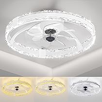 Caged CubiCubi Ceiling Fans With Lights And Remote, 20 Inch Crystal Style Ceiling Fan With Light