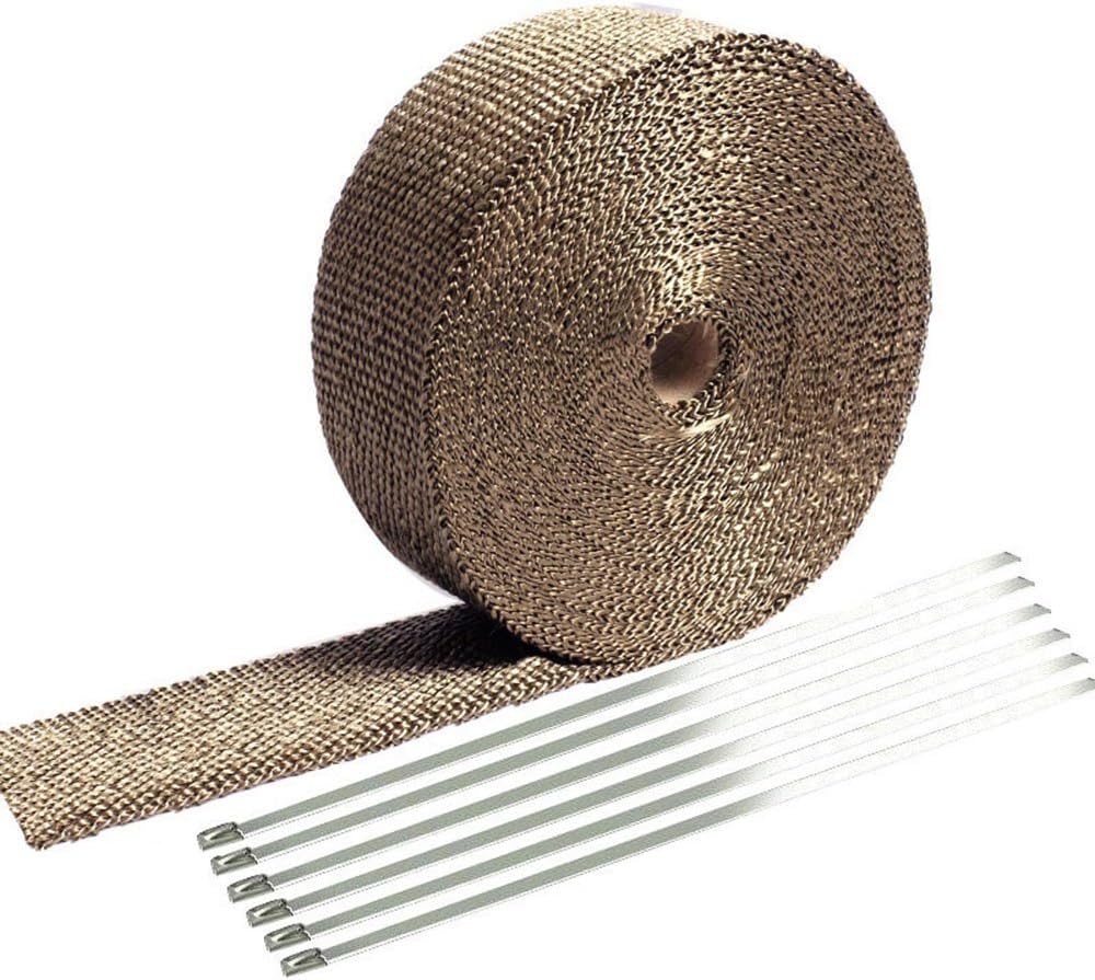 SunplusTrade 2" x 50' Titanium Exhaust Heat Wrap Roll for Motorcycle Fiberglass Heat Shield Tape with Stainless Ties (Titanium)