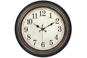 45MinST 14 Inches Retro Wall Clock, Silent Non Ticking Battery Operated Movement, Home/Wall Decor, Easy to Read, Decorate Bedroom/Living Room/Office with Arabic/Roman(Arabic)