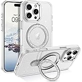 VENINGO iPhone 16 Pro Max Case, Sparkle Glitter Magnetic Ring Holder Kickstand Slim Not Yellow Shockproof Protective Phone Cover for iPhone 16 Pro Max 6.9", Clear