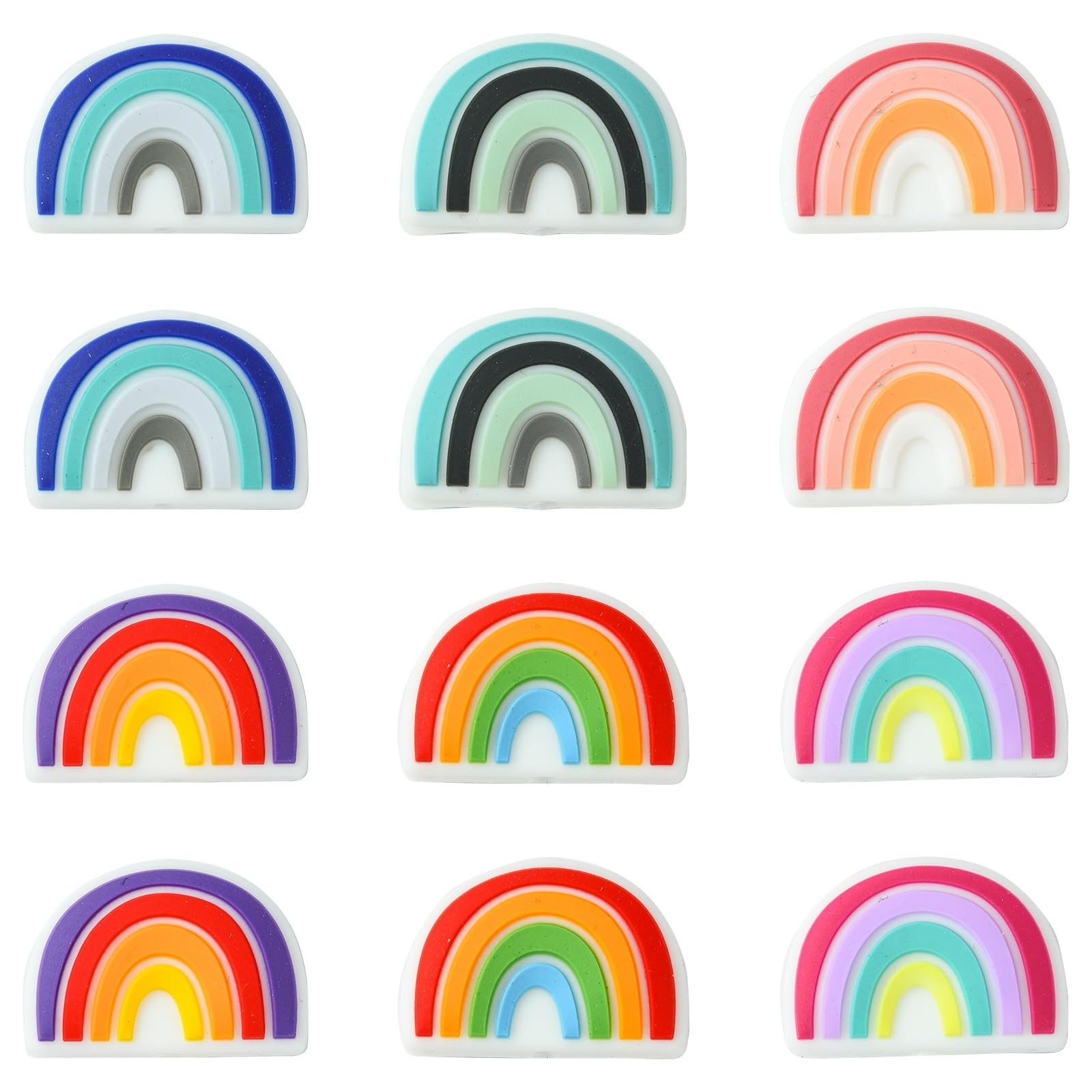 Stiesy 12Pcs Silicone Beads for Pens Colourful Rainbow Silicone Focal Beads Bulk for Keychain Jewellry Making Bracelet Necklace Handmade Crafts