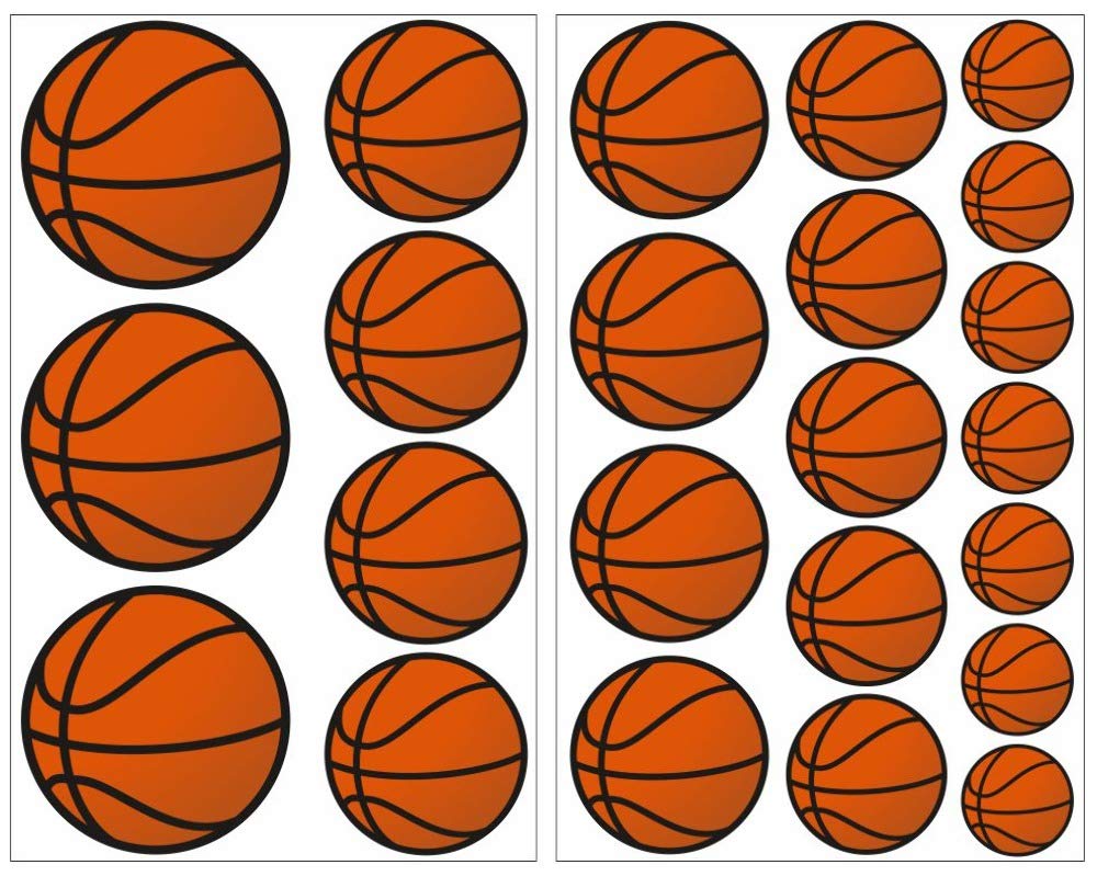 23-Piece Basketball Wall Sticker Set for Children's Bedroom in 5 Sizes (2 x 16 x 26 cm Multi-Coloured