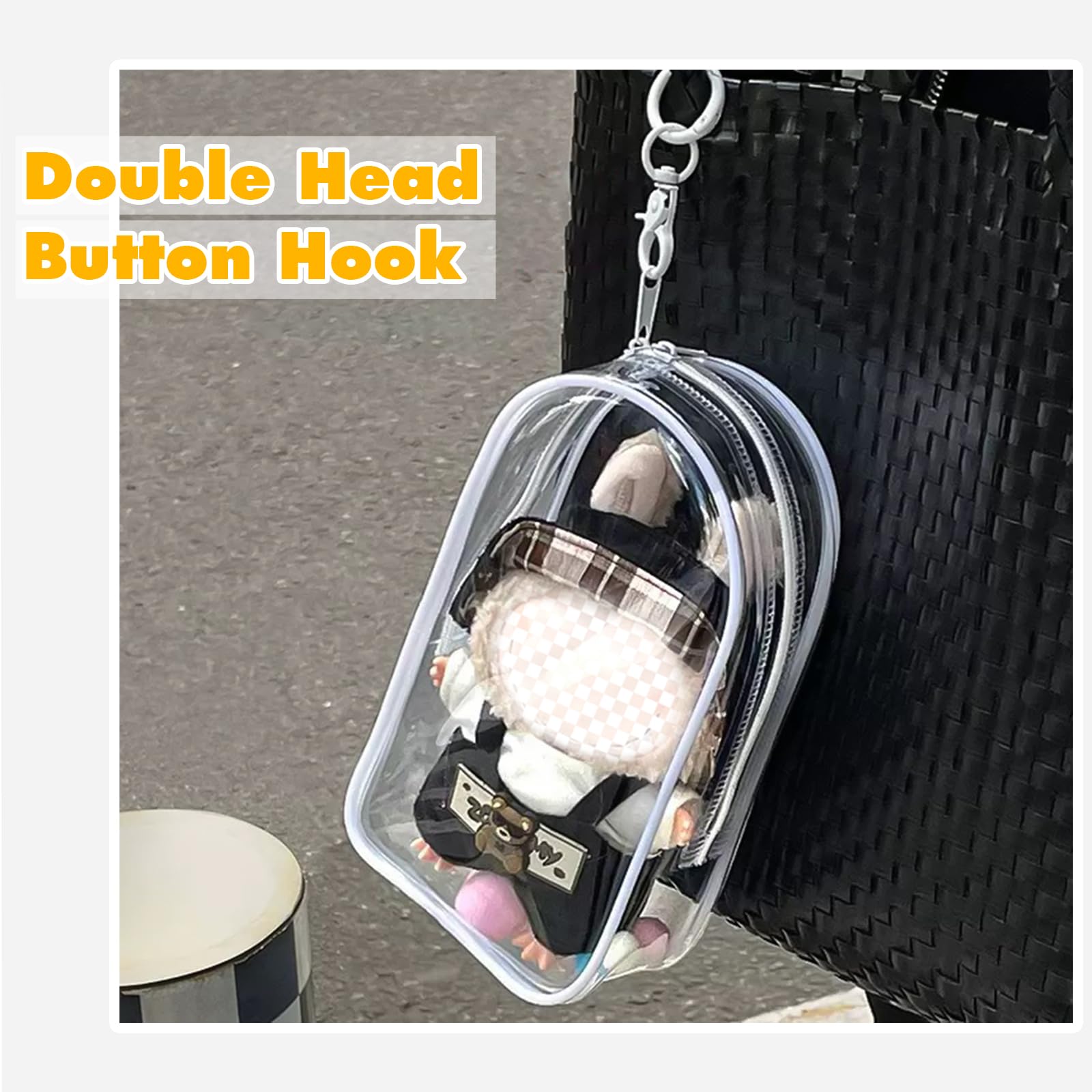Clear Figure Display Bag with Keychain for Doll, Positive Doll Storage Bag, Pouch Keychain Charms for Collectibles (with Zipper- Waterproof) Building Block Storage Bag,8.2 * 4.6 inch