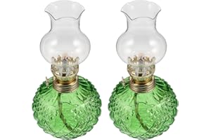 Zerodeko 2pcs Vintage Glass Kerosene Oil Lamps Lantern Set, Rustic Chamber Oil Lamps for Indoor Home Décor